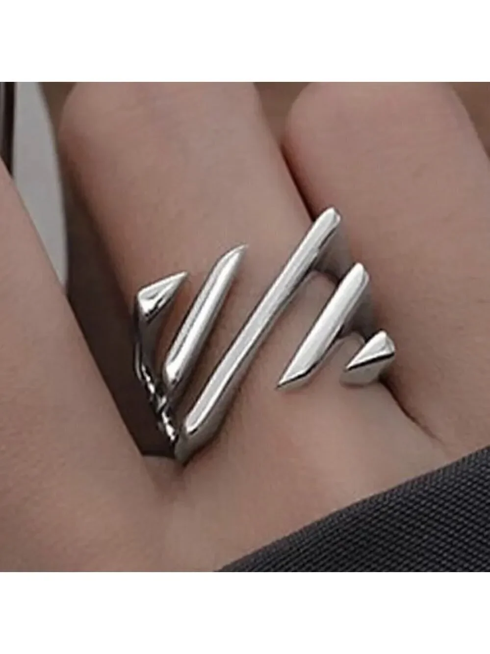 Silver Tone Wrapped Square Front Diagonal Layered Adjustable Boho Ring #1301